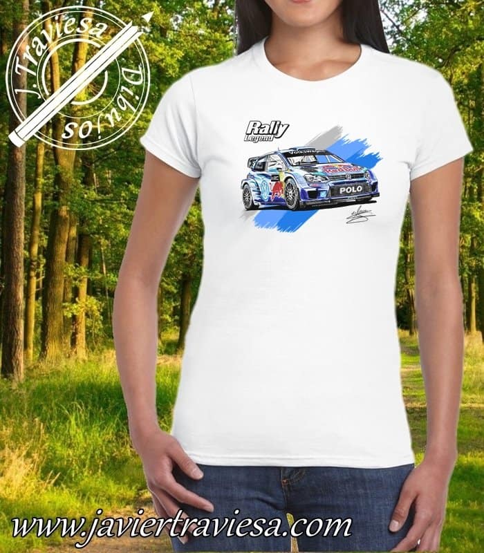 CAMISETA BLANCA CHICA VOLKSWAGEN POLO WRC CAMISETA CON EL DIBUJO DEL VOLKSWAGEN POLO WRC