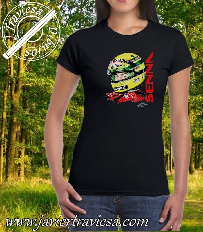 CAMISETA NEGRA CHICA AYRTON SENNA CAMISETA PILOTOS LEGENDARIOS A.S. BLANCA