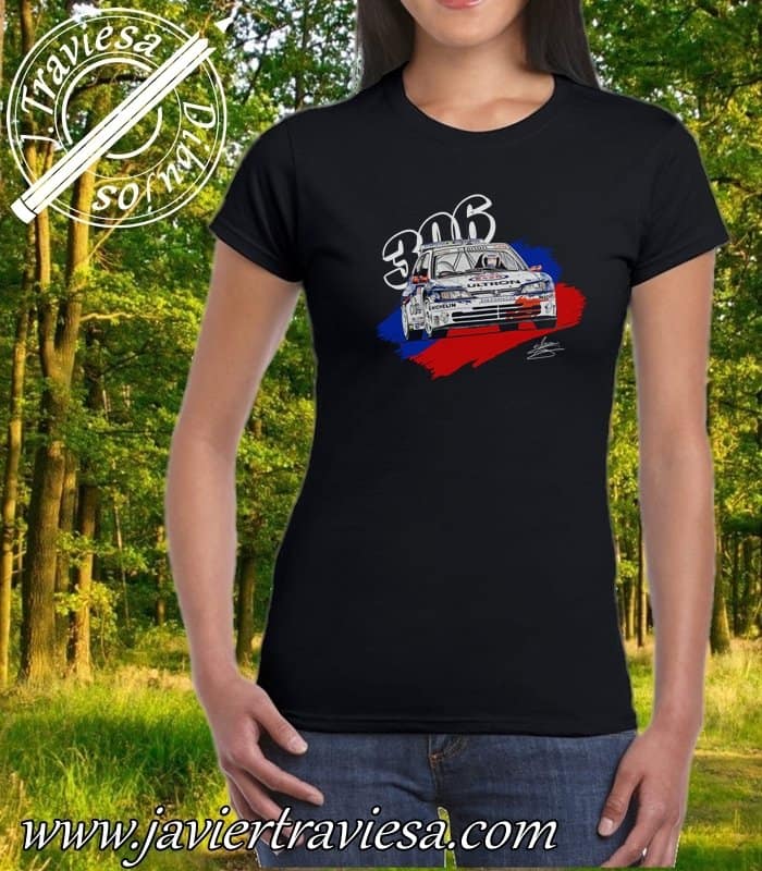 CAMISETA NEGRA CHICA PEUGEOT 306 MAXI CAMISETA PEUGEOT 306 MAXI