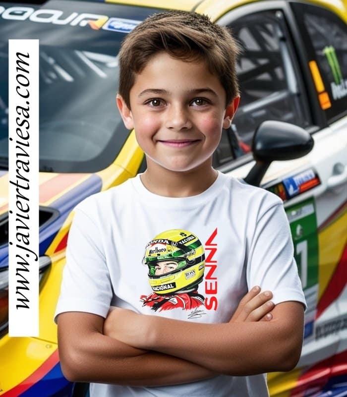 camiseta niño blanca AYRTON SENNA CAMISETA PILOTOS LEGENDARIOS A.S. BLANCA